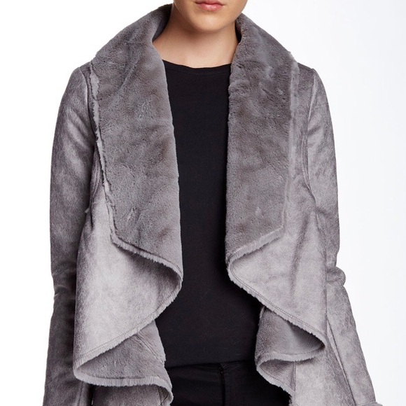 BNCI by Blanc Noir drape suede/shearling coat: SO WARM, SOFT, and COZY - Picture 3 of 6